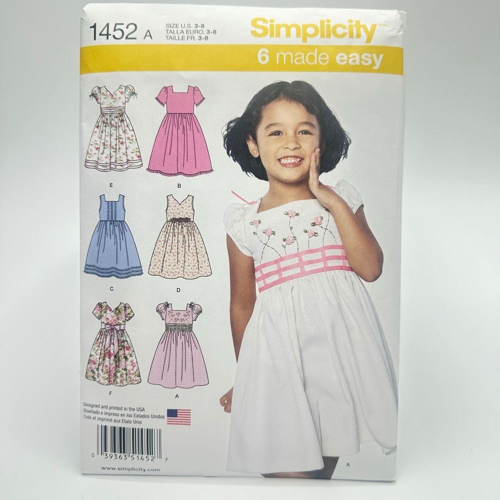 Simplicity 1452 Sewing Pattern Child Dress Size 3-8 Uncut Factory Folded
